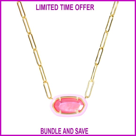 Gold Plated Brass Paperclip Necklace with Enamel Frame Pendant 18.9